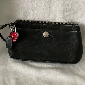 Coach Black Wristlet with Red Heart Charm